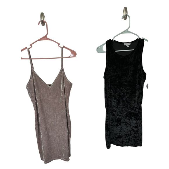 2 Velvet Dress Lot Medium Black Cotton On Silver Gray Slip Forever 21 Velour - Picture 1 of 9